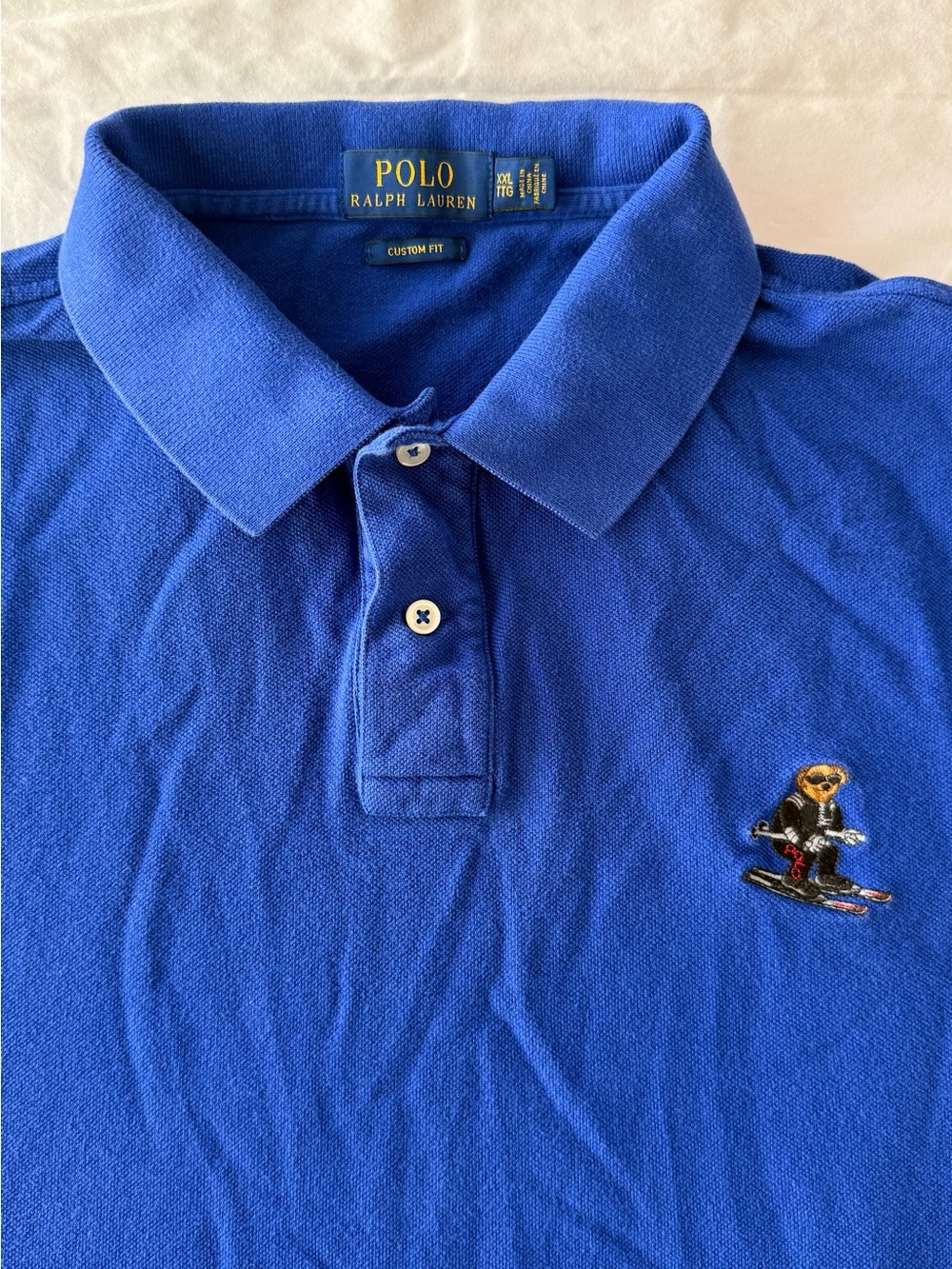 Polo by Ralph Lauren Royal Blue Short-Sleeve Polo with Skiing Bear Patch 2XL
